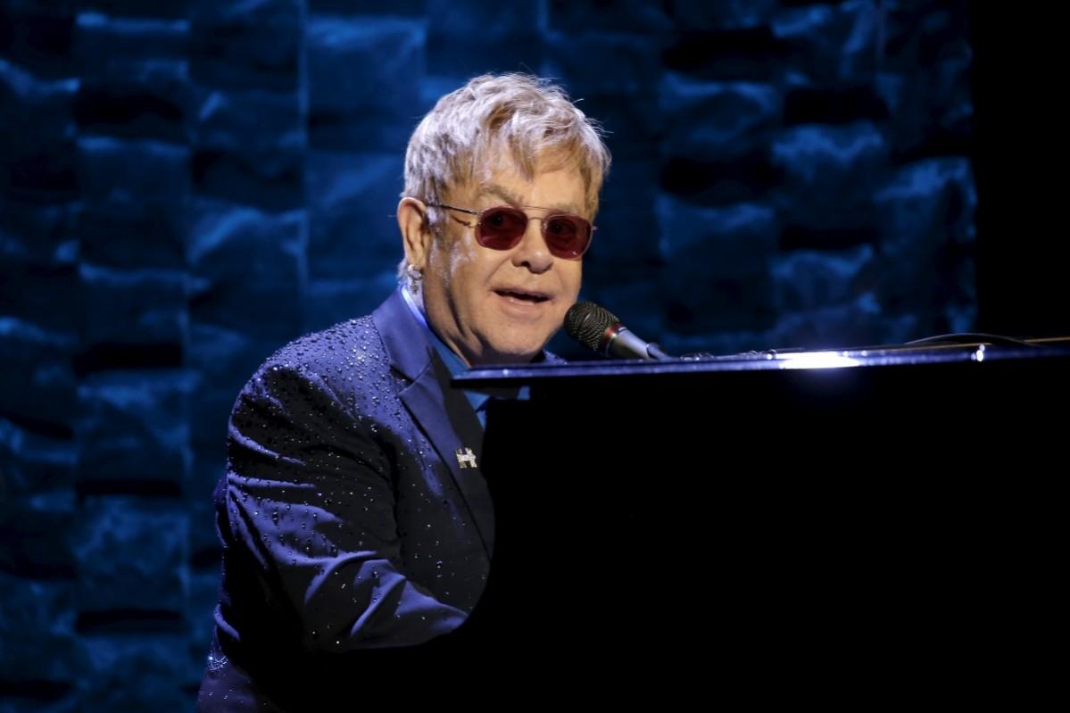 Singer Elton John performs at the Hillary Victory Fund Elton John