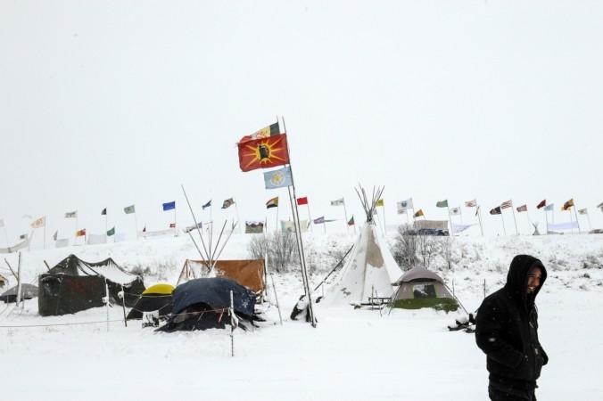 The Oceti Sakowin camp is seen in a snow storm during a protest against plans to pass the Dakota Access pipeline near the Standing Rock Indian Reservation, near Cannon Ball, North Dakota, U.S. November 28, 2016. standing rock reservation