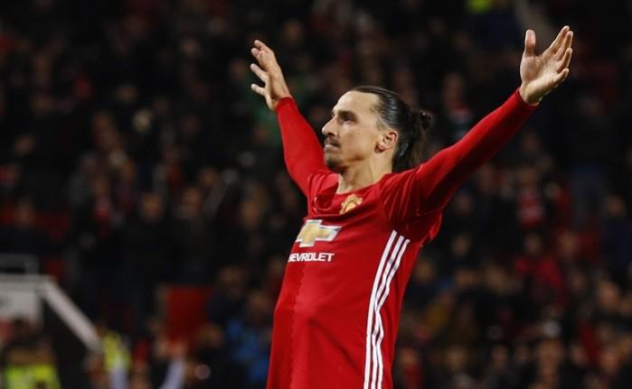 Manchester United forward Zlatan Ibrahimovic celebrates his second goal against West Ham, November 30, 2016 Zlatan Ibrahimovic Manchester United