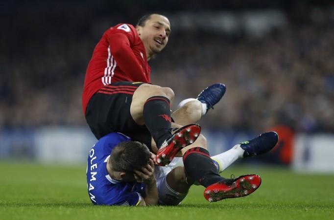 Manchester United forward Zlatan Ibrahimovic and Everton right-back Seamus Coleman clash during their Premier League game, December 4, 2016 Zlatan Ibrahimovic Manchester United Seamus Coleman Everton