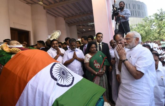 The Prime Minister, Shri Narendra Modi pays tributes to the mortal remains of Ms. J. Jayalalithaa, in Chennai on December 06, 2016. Modi
