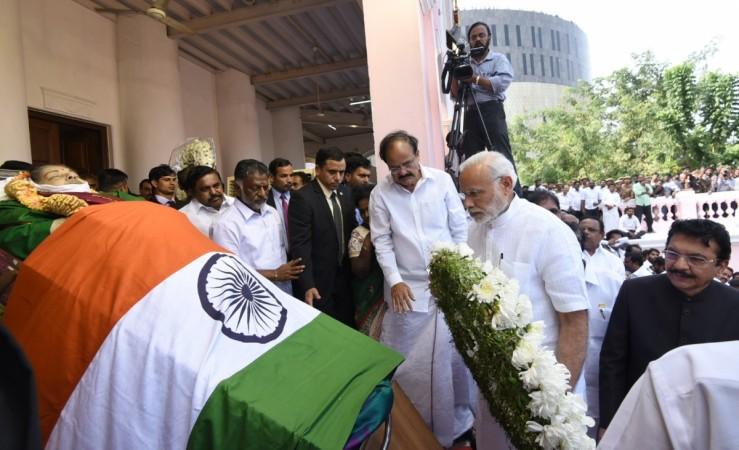 The Prime Minister, Shri Narendra Modi pays tributes to the mortal remains of Ms. J. Jayalalithaa, in Chennai on December 06, 2016. Modi