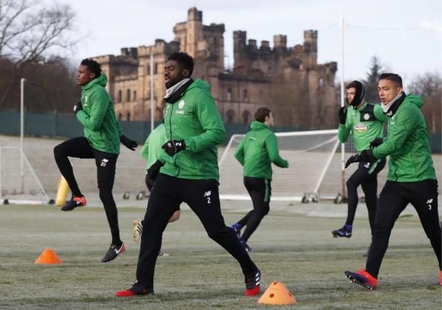 Can Brendon Rodgers' Celtic exit the Champions League this season on a high note? Pictured: The Celts train at the Celtic training ground celtic fc