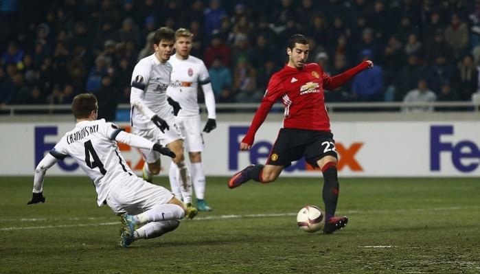 Henrikh Mkhitaryan scores the opening goal for Manchester United in their Europa League match against Zorya, December 8, 2016 Henrikh Mkhitaryan Manchester United