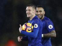 Jamie Vardy with the match ball after his much deserved hat-trick against Manchester City.