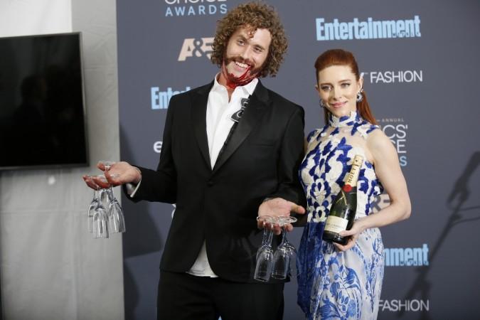 Host T.J. Miller (L) and actress Kate Gorney pose backstage during the 22nd Annual Critics' Choice Awards in Santa Monica, California, U.S., December 11, 2016 T.J. Miller