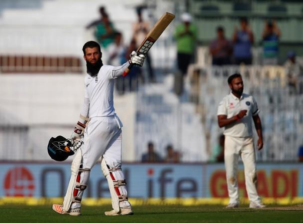 England batsman Moeen Ali celebrates his century on day one of the fifth Test match against India, December 16, 2016 Moeen Ali England India
