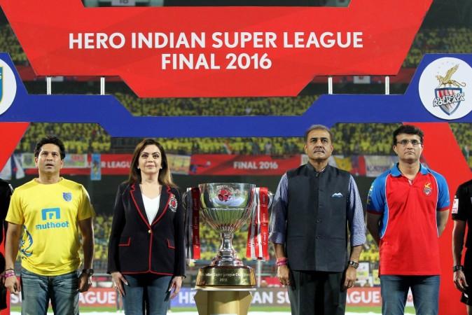 Sachin Tendulkar, Nita Ambani, Praful Patel and Sourav Ganguly at the Hero ISL 2016 final in Kochi isl