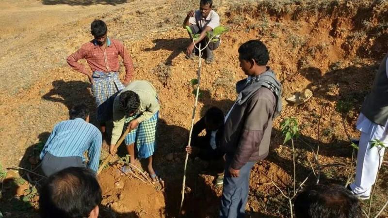 In picture: Parents of students of Shiksha Kuteer plant a tree. Shiksha Kuteer