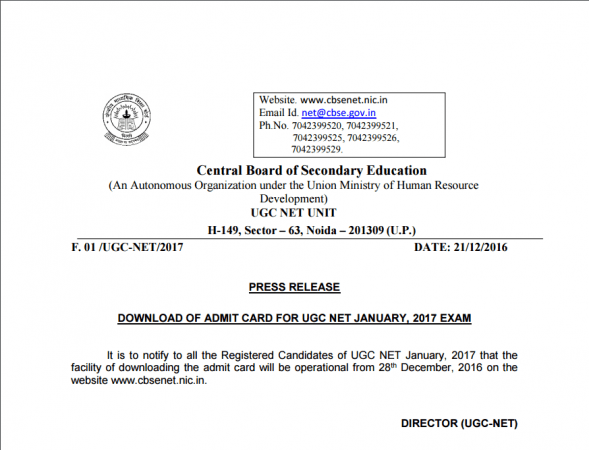 Cbse Ugc Net 17 Admit Cards To Be Available From December 28 Ibtimes India