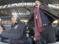 Alastair Campbell celebrates Burnley scoring against Tottenham