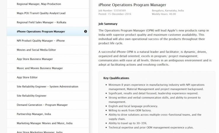 Make in India: Apple to commence assembling of iPhones in Bengaluru from second quarter of 2017 Apple iPhones, make in India, iPhones in India, Apple India job portal
