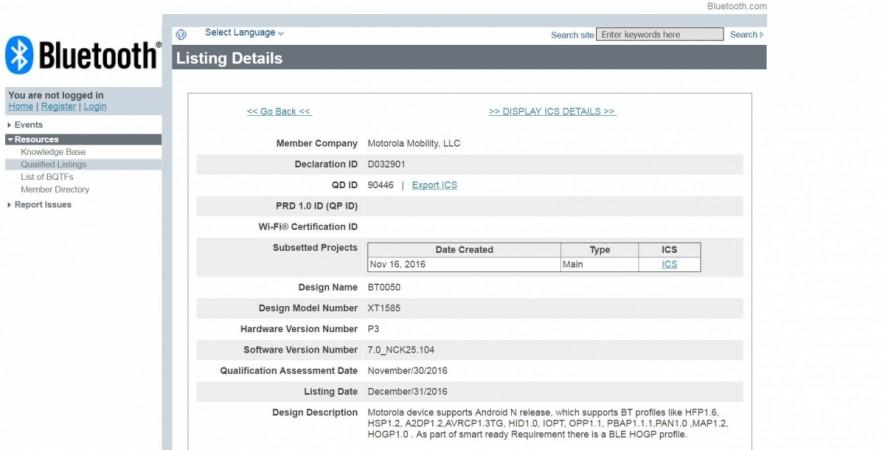 Android Nougat release news: Moto Droid Turbo 2 (aka X Force) running Google v7.0 mobile OS gets Bluetooth SIG certification Moto Droid Turbo 2, Bluetooth SIG, certification, moto Android Nougat release tracker,