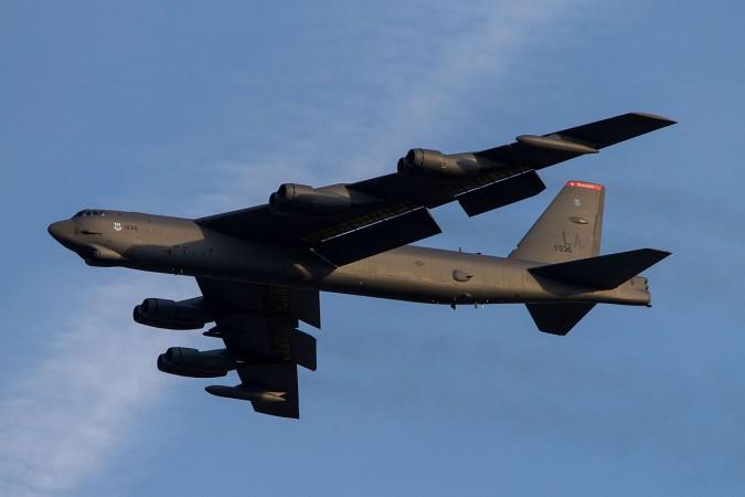 B-52 Stratofortress taking off from Tinker Air Force Base, US. B-52 bomber