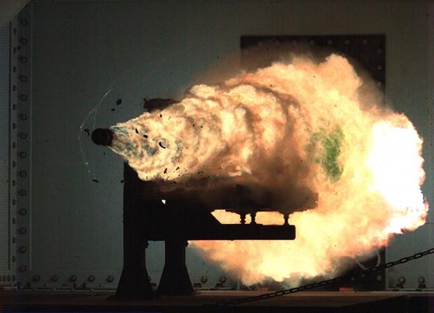 Photograph from the US Navy testing its railgun. Railgun