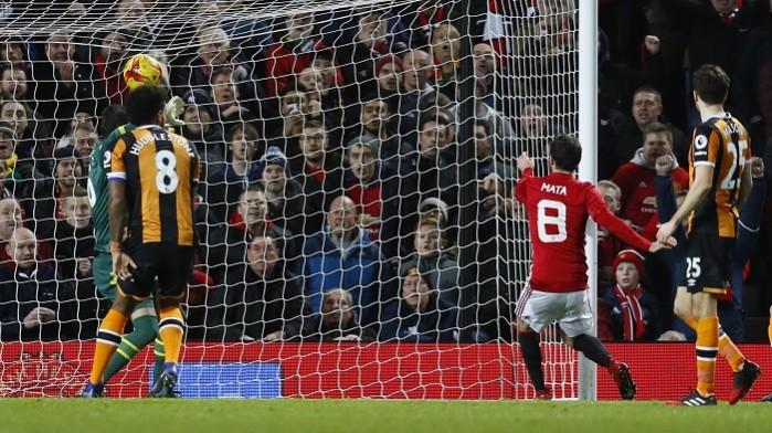 Juan Mata scores the opening goal for Manchester United Juan Mata, Manchester United, Hull City, EFL Cup, Semifinals, First Leg