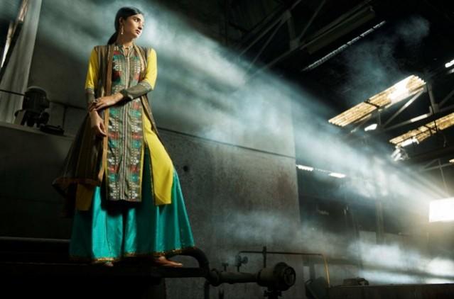 Yellow printed full sleeve mandarin neck kurta paired with gorgeous teal blue palazzos Lohri Festinomics 1 Firdaus-9-019