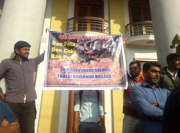 In picture: Youngsters protest against Coca-Cola, Pepsi and PETA India in Bengaluru on Thursday, January 19, 2017. Jallikattu protests in Bengaluru