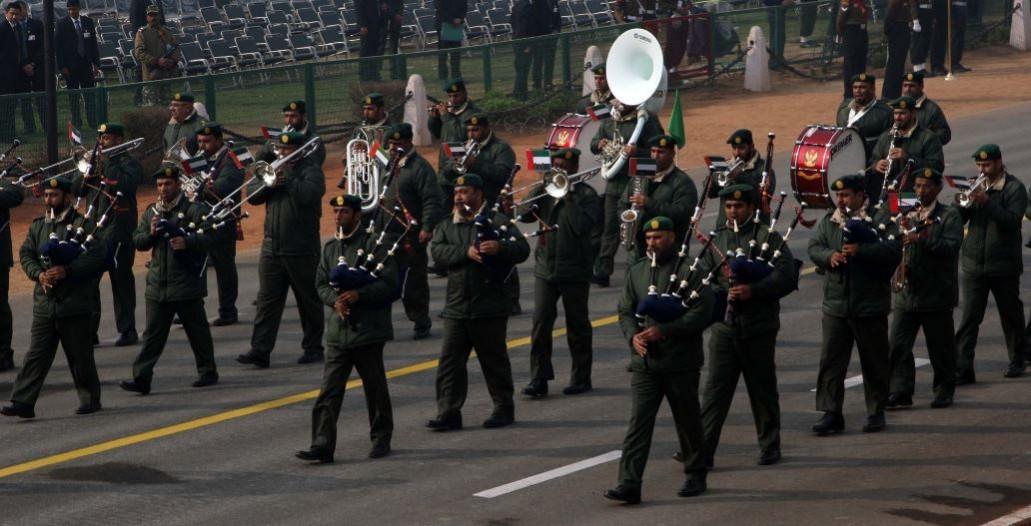 UAE military band seen marching at Rajpath, New Delhi. Republic Day 2017 (rehearsals)