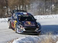 Sebastien Ogier driving his Ford Fiesta World Rally Car