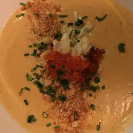 Blue crab soup with trout roe Logan Guleff