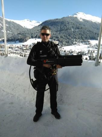 DroneGun deployment at the 2017 World Economic Forum by the Swiss police agency Police cantonal Graubünden.` DroneGun
