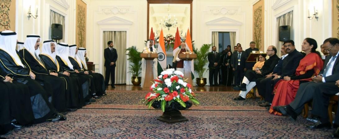 Prime Minister, Shri Narendra Modi and the Crown Prince of Abu Dhabi, His Highness Sheikh Mohammed Bin Zayed Al Nahyan during the exchange of MoUs, at Hyderabad House, in New Delhi on February 11, 2016 (representational image). UAE Crown Prince Sheikh Mohamed bin Zayed Al Nahyan india visit republic day india trade uae oil investments relations narendra modi r-day guest muslims