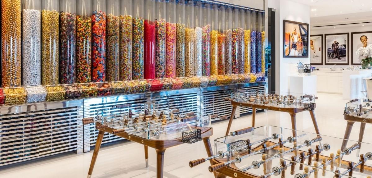 Entertainment room with candy walls and glass fusball tables Bel Air