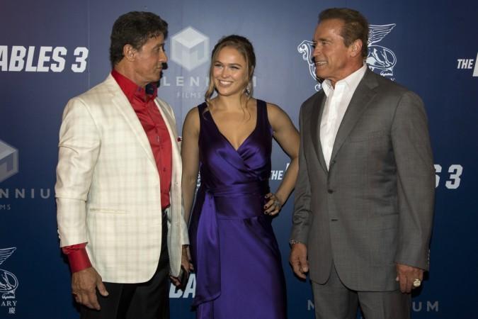 Sylvester Stallone, Ronda Rousey and Arnold Schwarzenegger ronda rousey, ufc, ufc 207, wwe