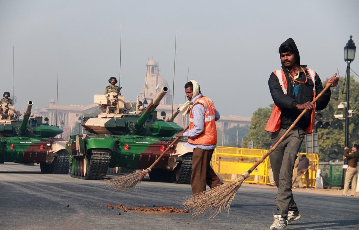 Helping the tanks to stay deodorised. A comical relief from all the seriousness at Rajpath. Republic Day