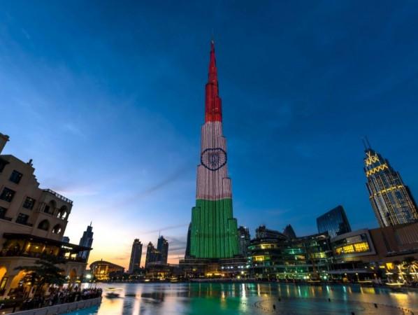 Burj Khalifa, the world's tallest building in Dubai is seen lit up in Indian tri-colour as a mark of respect to India's Republic Day and closer relationship between two countries. UAE