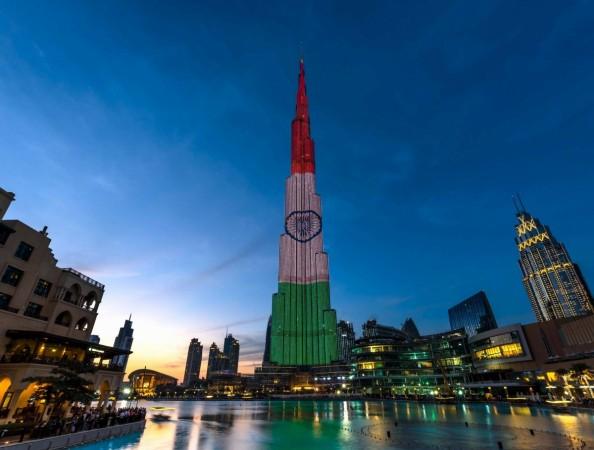 The UAE's iconic building Burj Khalifa lit up in Indian tricolour as part of India's Republic Day celebration. Burj Khalifa, Republic Day, Burj Khalifa tricolour