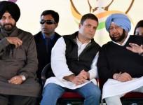 Rahul Gandhi with party leaders Captain Amarinder Singh, Navjot Singh Sidhu