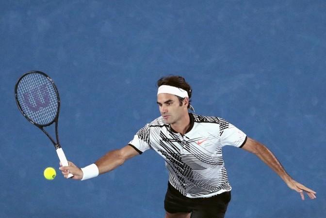 Roger Federer in full flow during the Australian Open final against Rafael Nadal, January 29, 2017 Roger Federer, Rafael Nadal, Australian Open, men's singles, final