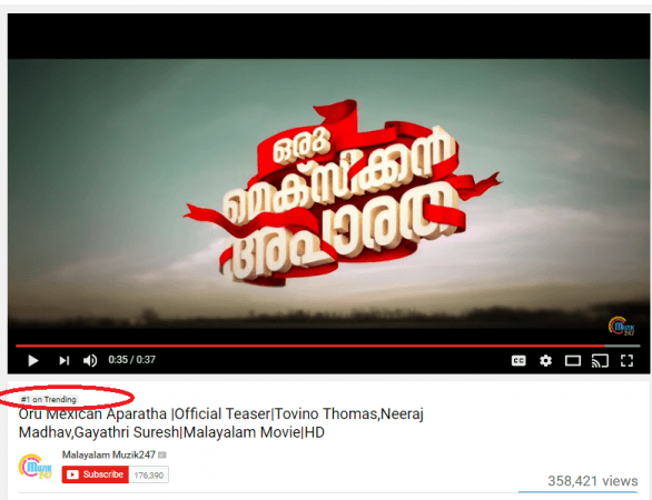 Oru Mexican Aparatha teaser trending on top 1 position on YouTube. Oru Mexican Aparatha, Tovino Thomas, Neeraj Madhav, OMA teaser