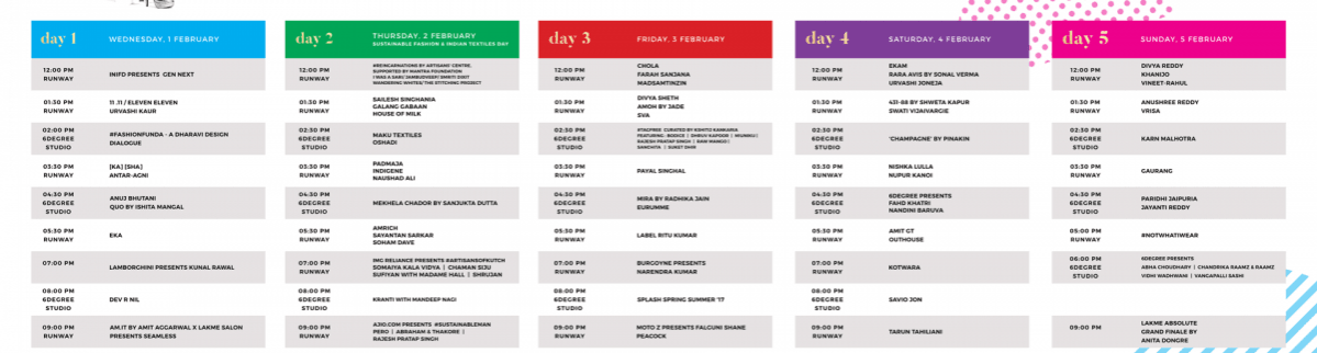 Lakme Fashion Week 2017 schedule Lakme Fashion Week, schedule