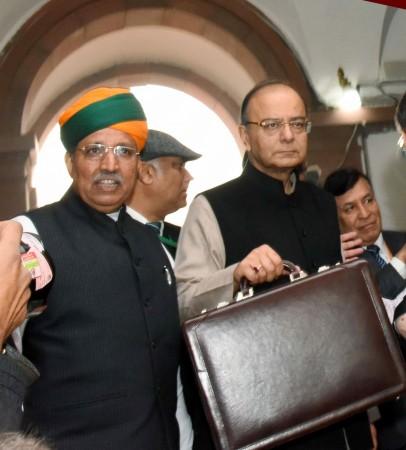 Arun Jaitley along with the Minister of State for Finance and Corporate Affairs, Shri Arjun Ram Meghwal arrives at Parliament House to present the General Budget 2017-18, in New Delhi on February 01, 2017. union budget 2017, budget 2017, fm arun jaitley, pm modi, pay commission, central govt employees