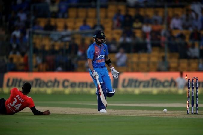 Virat Kohli is run out by Chris Jordan, February 1, 2017 Chris Jordan, England, Virat Kohli, India, 3rd T20