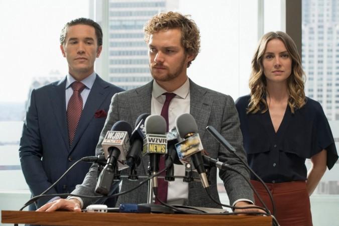 Finn Jones as Danny Rand with Jessica Stroup and Tom Pelphrey as Joy and Ward Meachum Marvel's Iron Fist