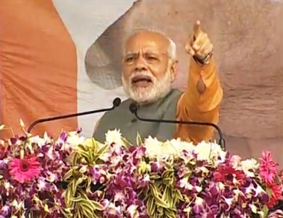 Prime Minister Narendra Modi at an election rally in UP. Prime Minister Narendra Modi