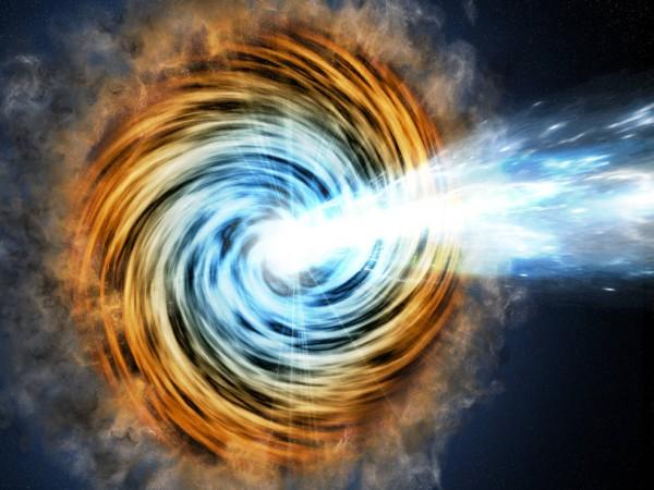 Black-hole-powered galaxies called blazars are the most common sources detected by NASA's Fermi. nasa, Black hole, galaxy, Fermi