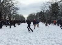 Slow motion video captures student snowball fight