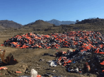 Refugee lifejacket graveyard on Lesbos