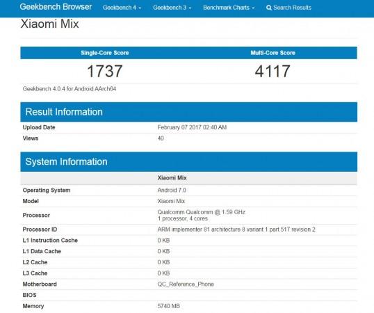 Xiaomi Mix running Android Nougat spotted on Geekbench; When will the update roll-out to public? Xiaomi, Mi Mix, Android Nougat, Geekbench, Mi Mix Nougat update, Mi Mix Nougat
