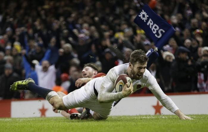 Elliot Daly scores the winning try for England in their pulsating 6 Nations encounter against Wales, February 11, 2017 Elliot Daly, Six Nations 2017, England, Wales, try