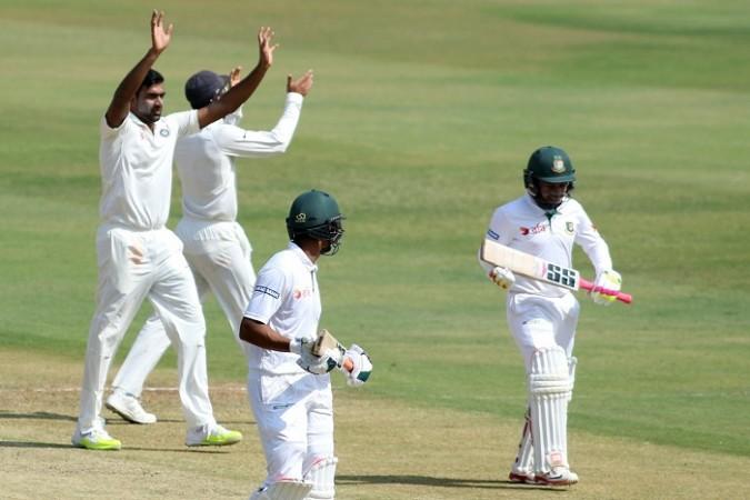 R Ashwin and one of his team mate celebrate the fall of another Bangladeshi wicket. R Ashwin, Virat Kohli, India beat Bangladesh, India cricket, Mushfiqur Rahim
