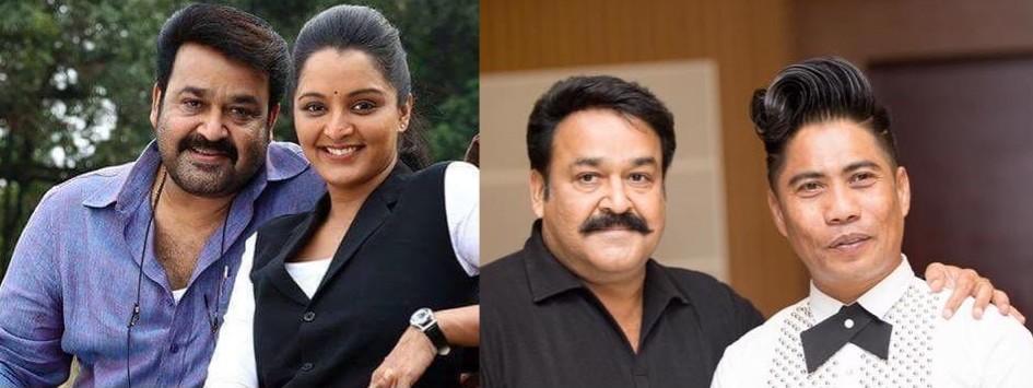 Mohanlal with Manju Warrier and Peter Hein Mohanlal, Manju warrier, Peter Hein