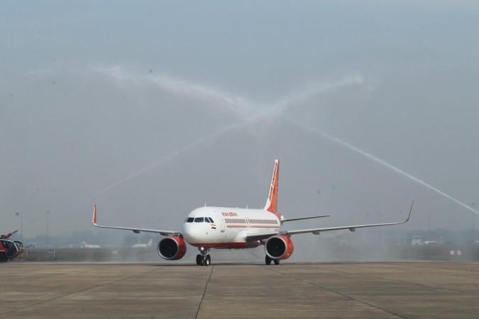 Air India Airbus A-320 Neo gets Water Canon Salute as it lands in New Delhi on Feb 16, 2017. air india, air india a320 neo, domestic air traffic jan 2017, air india market share, air india plf