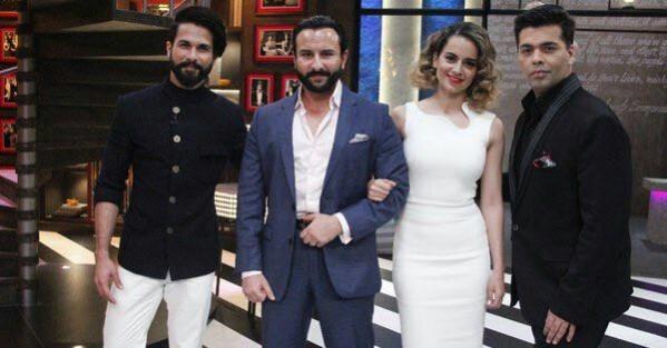 Shahid Kapoor, Saif Ali Khan and Kangana Ranaut with the host on Koffee With Karan 5. koffee with karan, rangoon