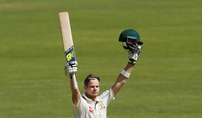Australia captain Steven Smith celebrates after completing his 18th Test match hundred, February 25, 2017 Steven Smith, century, Australia, India, first Test, Day 3